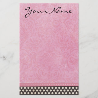 Personalised Pink Damask with Polka Dot Stationery