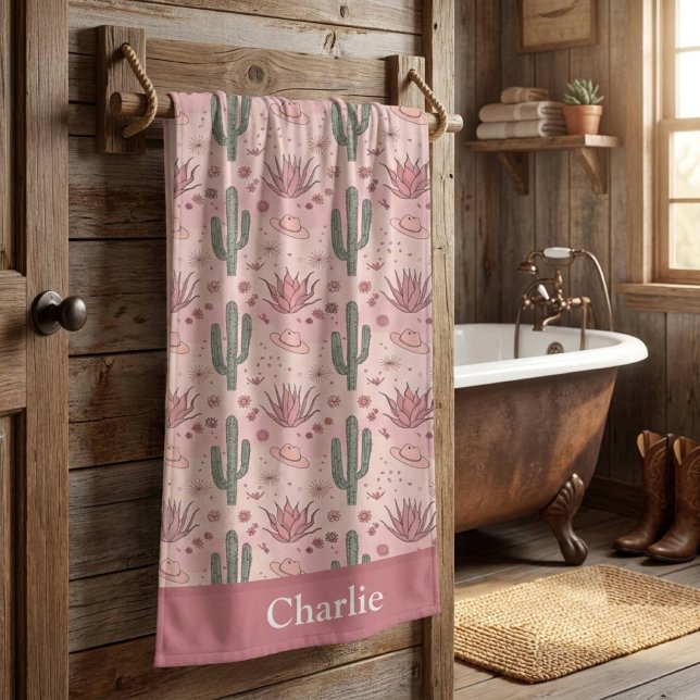 Personalised Pink Desert Cactus Bath Towel (Creator Uploaded)