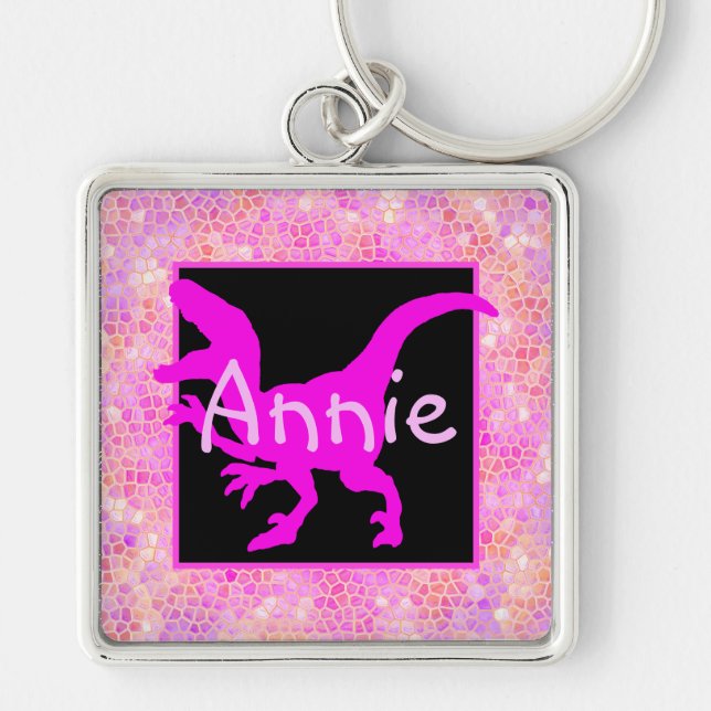 Personalised Pink Dinosaur Hide  Key Ring (Front)