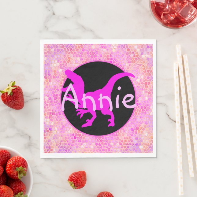Personalised Pink Dinosaur Hide Napkin (Insitu)