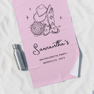 Personalised Pink Disco Cowgirl Bachelorette Party Beach Towel