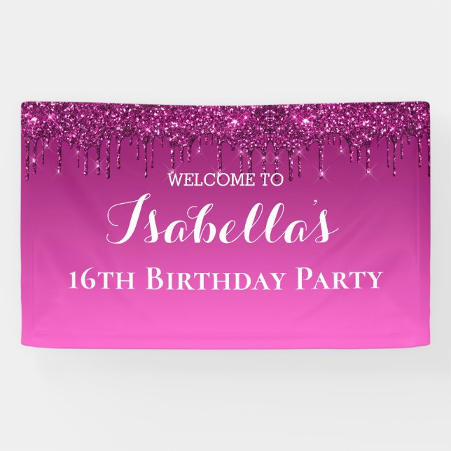Personalised Pink Dripping Glitter Banner (Horizontal)