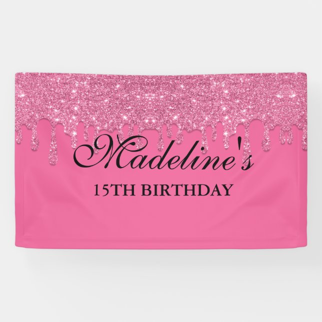 Personalised Pink Dripping Glitter Birthday Banner (Horizontal)