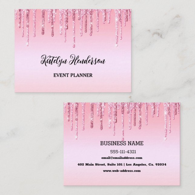 Personalised Pink Dripping Glitter Business Card (Front/Back)