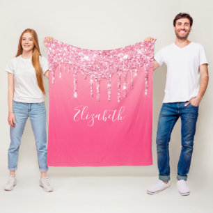 Personalised Pink Dripping Glitter Girly Trendy Fleece Blanket