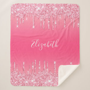 Personalised Pink Dripping Glitter Girly Trendy Sherpa Blanket