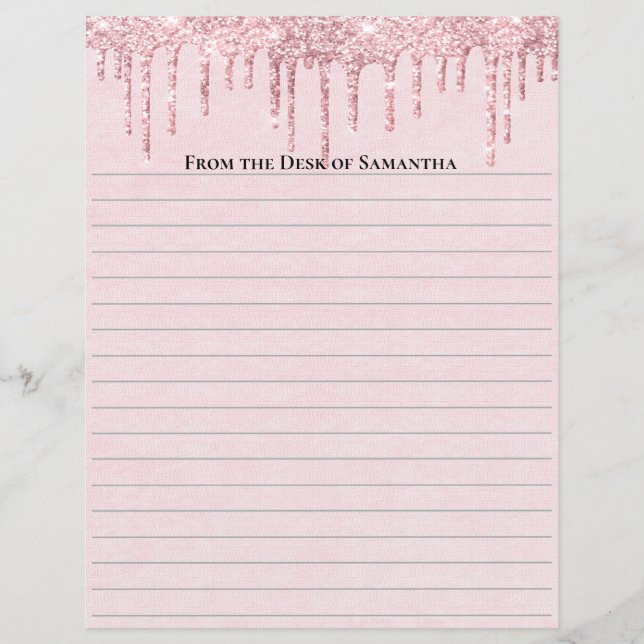 Personalised Pink Dripping Glitter Lined paper (Front)