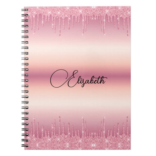 Personalised Pink Dripping Glitter Notebook (Front)