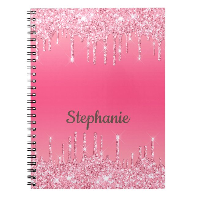Personalised Pink Dripping Glitter Trendy Glam Notebook (Front)