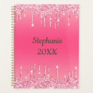 Personalised Pink Dripping Glitter Trendy Glam Planner