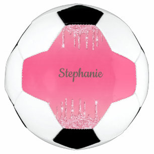 Personalised Pink Dripping Glitter Trendy Glam  Soccer Ball
