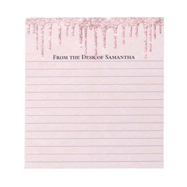Personalised Pink Dripping Glitter Trendy Lined  Notepad (Front)