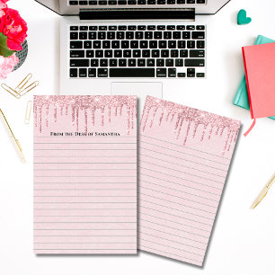 Personalised Pink Dripping Glitter Trendy Lined  Stationery