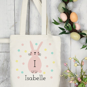 Personalised Pink Easter Bunny Polka Dots Tote Bag