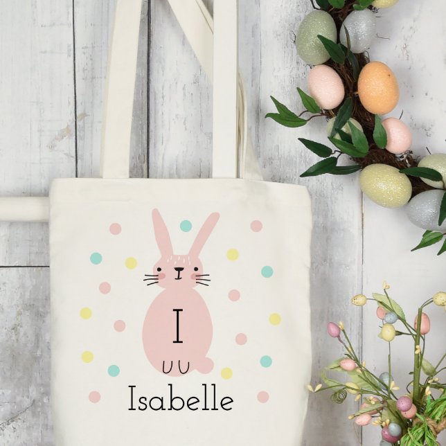 Personalised Pink Easter Bunny Polka Dots Tote Bag (Creator Uploaded)