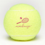Personalised Pink Elegant Modern Script Name Tennis Balls<br><div class="desc">Pink Customised personalised tennis balls printed with custom name or text in a modern feminine girly pretty script font and simple tennis racquet monogram icon logo.</div>