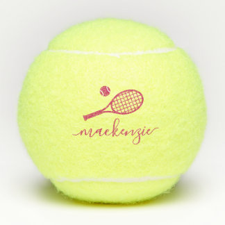 Personalised Pink Elegant Modern Script Name Tennis Balls