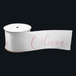 Personalised Pink Elegant Name Modern Satin Ribbon<br><div class="desc">Elegant pink script on white background personalised gift wrap. Perfect for a special birthday party.</div>
