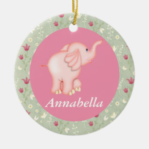 Personalised Pink Elephant Baby Birth Ornament