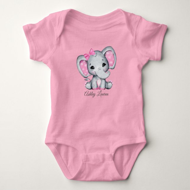 Personalised Pink Elephant Baby Bodysuit (Front)