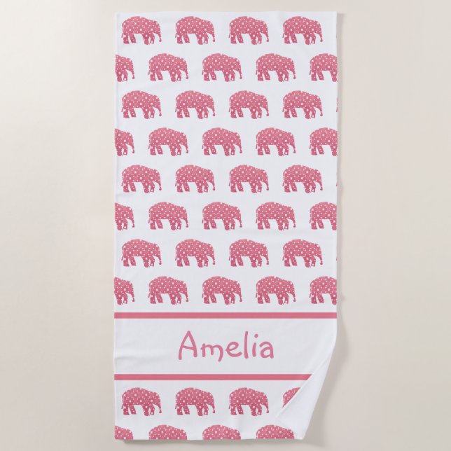 Personalised Pink Elephant  Beach Towel (Front)