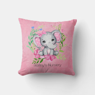 Personalised Pink Elephant Floral Cushion