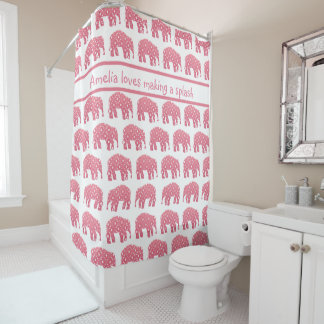 Personalised Pink Elephant  Shower Curtain