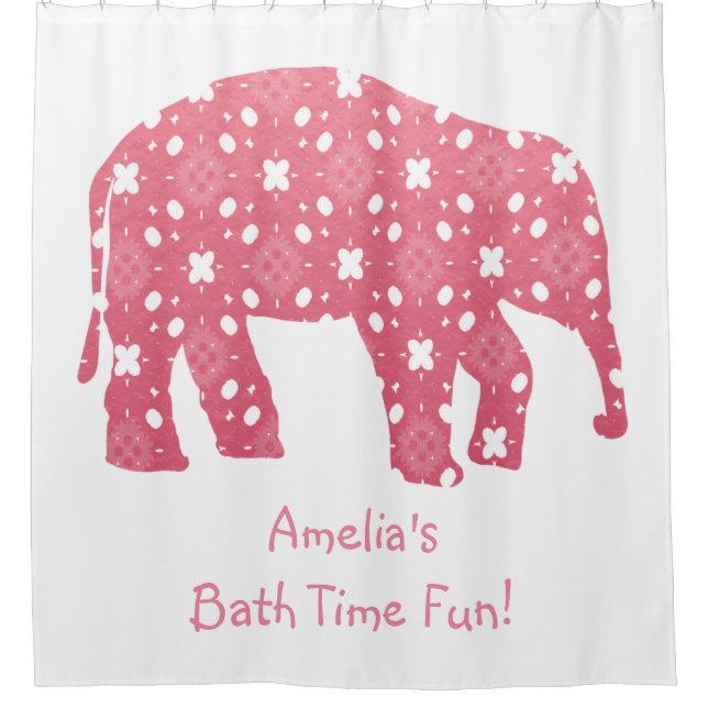 Personalised Pink Elephant  Shower Curtain (Front)