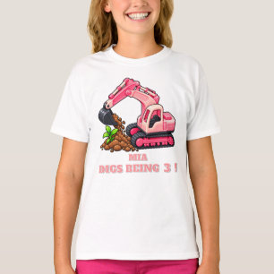Personalised Pink Excavator Birthday T-Shirt