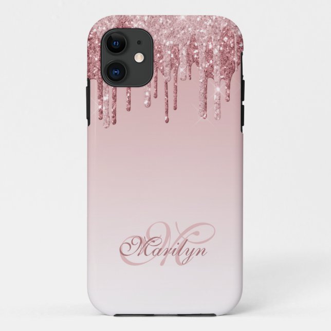 Personalised Pink Fade Glitter Drip with Monogram Case-Mate iPhone Case (Back)