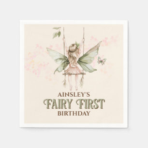 Personalised Pink Fairy First 1st Birthday Party Napkin