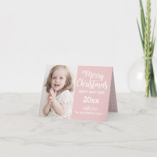 Personalised Pink Family Photo Christmas Card 2017
