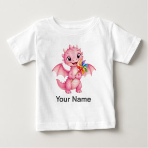 Personalised Pink Fantasy Dragon Pinwheel Baby T-Shirt