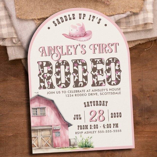 Personalised Pink First Rodeo Pink Arched Birthday Invitation (Creator Uploaded)