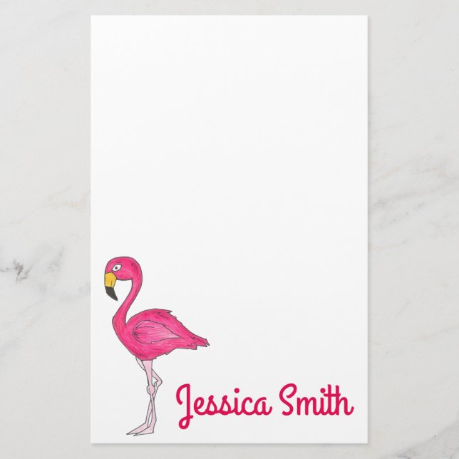 Personalised Pink Flamingo Bird Stationery (Front)