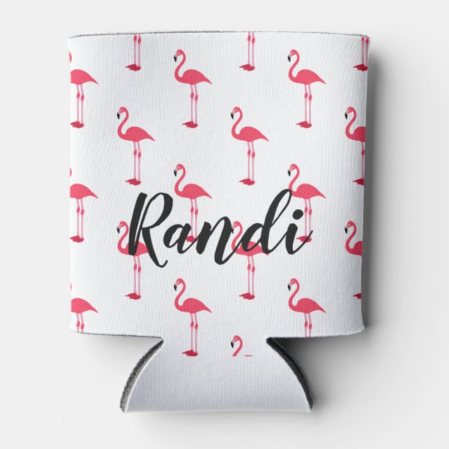 Personalised Pink Flamingo Can Cooler (Front)
