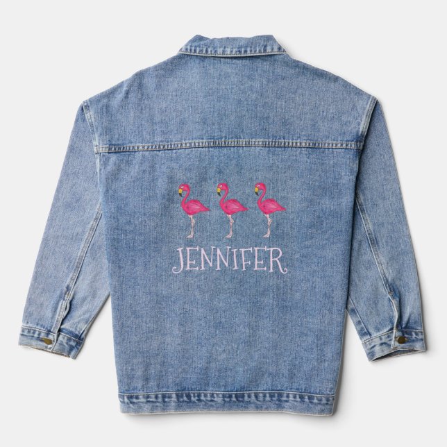 Personalised Pink Flamingo Flamingos Tropical Bird Denim Jacket (Back)