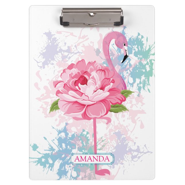 Personalised Pink flamingo Floral Clipboard (Front)