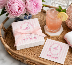 Personalised Pink Flamingo Preppy Paper Napkin