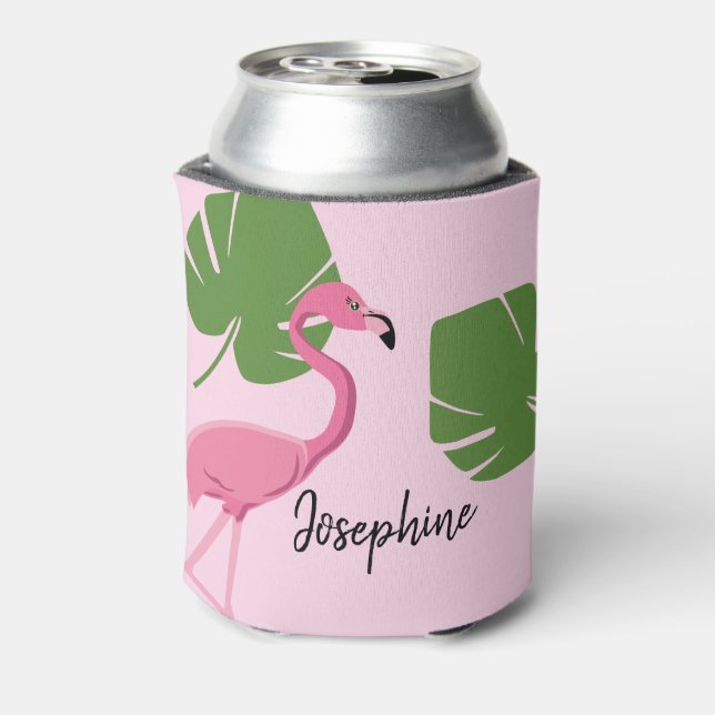 Personalised Pink flamingo Tropical Bridal shower Can Cooler (Can Back)