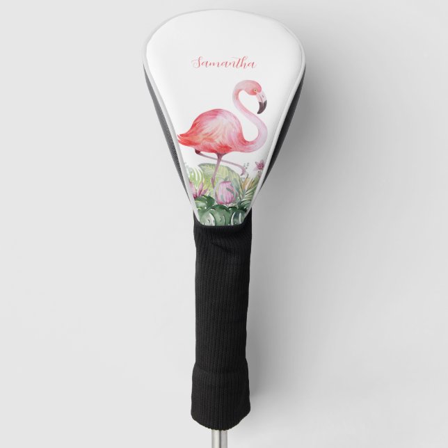 Personalised Pink Flamingo Tropical Golf Head Cover (Front)