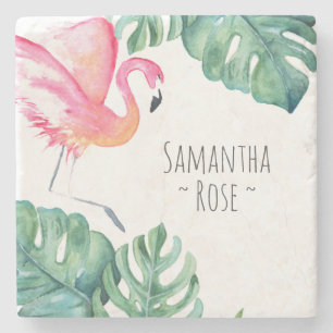 Personalised Pink Flamingo Tropical Stone Coaster