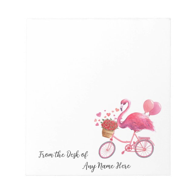 Personalised Pink Flamingo with Hearts  Notepad (Front)