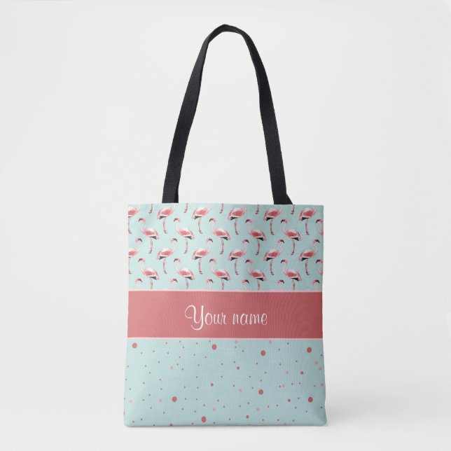 Personalised Pink Flamingos Polka Dots Tote Bag (Front)