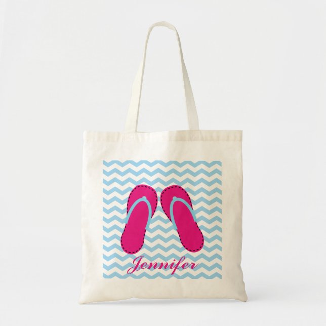 Personalised Pink Flip Flop Sandals Tote Bag (Front)
