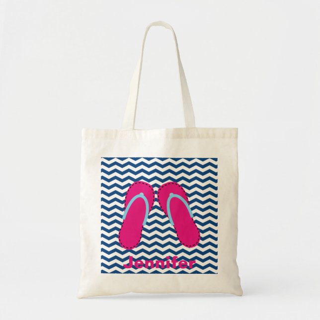 Personalised Pink Flip Flop Sandals Tote Bag (Front)