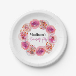 Personalised Pink Floral Bachelorette Party Paper Plate