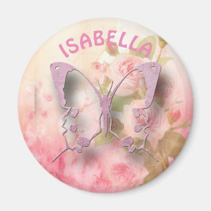 Personalised Pink Floral Butterfly Magnet