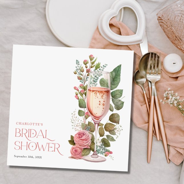 Personalised Pink Floral Champagne Bridal Shower  Napkin (Creator Uploaded)