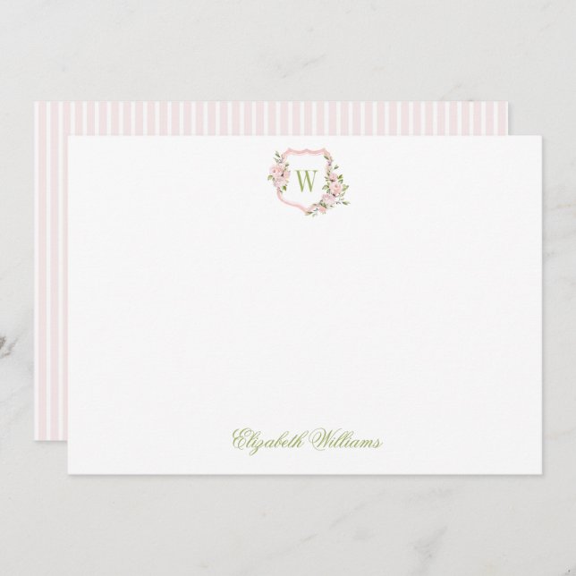 Personalised Pink Floral Crest Baby Stationery Thank You Card (Front/Back)